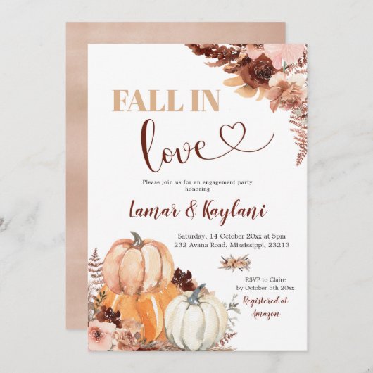 Invitation Rustic Boho Citrouille Tombe Dans L'Amour Partie E (Devant / Derrière)