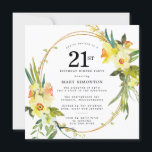 Invitation Rustic Boho Daffodil 21ème anniversaire Dîner fête<br><div class="desc">De belles compositions florales printanières ornent des jonquilles jaunes et blanches décorant un cadre rustique. La verdure et les tiges de jonquilles assorties lui confèrent une ambiance boho moderne. Le dos de l'invitation à dîner de 21e anniversaire est jaune ensoleillé et lumineux. Un choix parfait pour une fête d'anniversaire de...</div>