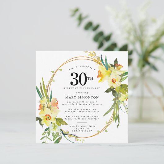 Invitation Rustic Boho Daffodil 30e anniversaire Dîner fête (Debout devant)