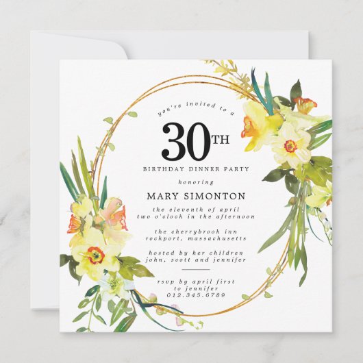 Invitation Rustic Boho Daffodil 30e anniversaire Dîner fête (Devant)