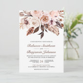 Invitation Rustic Boho Earthy Ivory Floral QR Code Wedding (Debout devant)