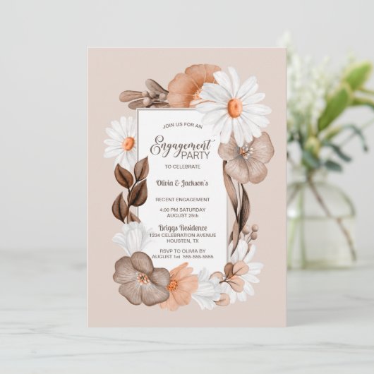 Invitation Rustic Boho Fall Floral Engagement Party (Debout devant)