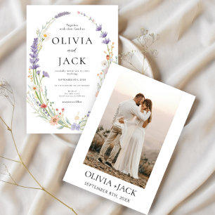 Invitation Rustic Boho Fleur sauvage Floral Photo Mariage