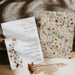 Invitation Rustic Boho Fleur sauvage Garden Menu Card<br><div class="desc">Cet élégant design présente des fleurs sauvages vintages rustiques qui raviront tous les clients. La typographie est magnifiquement conçue avec un mélange de polices classiques et modernes,  rendant le texte facile à lire tout en ajoutant une touche d'élégance et de sophistication.</div>