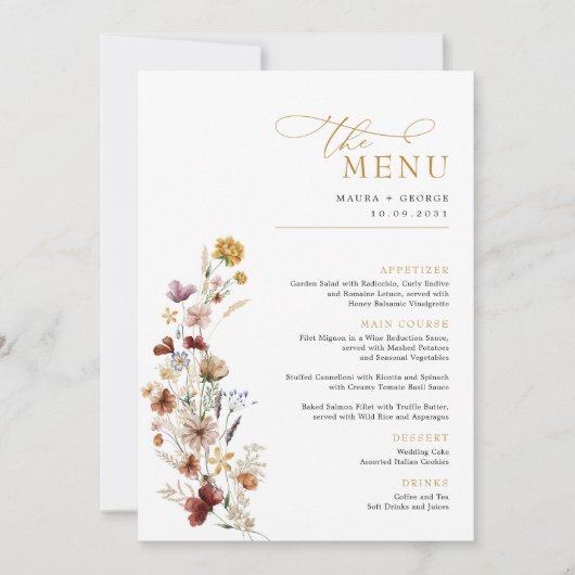 Invitation Rustic Boho Fleur sauvage Garden Menu Card (Devant)