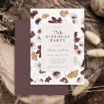 Invitation Rustic Boho Fleurs sauvages 75e fête d'anniversair<br><div class="desc">Ce joli boho inspiré 75ème anniversaire invitation a un abondant étalage de fleurs sauvages aux couleurs riches de rouge bordeaux, or, rose rousse et blanc. Les éléments botaniques magiques apparaissent avec style et charme d'une prairie ouverte. Personnalisez le modèle de texte avec les détails de votre événement. Si vous devez...</div>