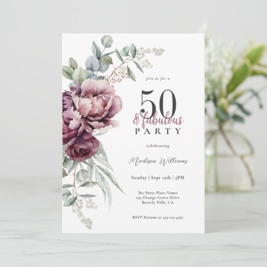 Invitation Rustic Boho Floral 50 et fabuleuse fête d'annivers (Debout devant)