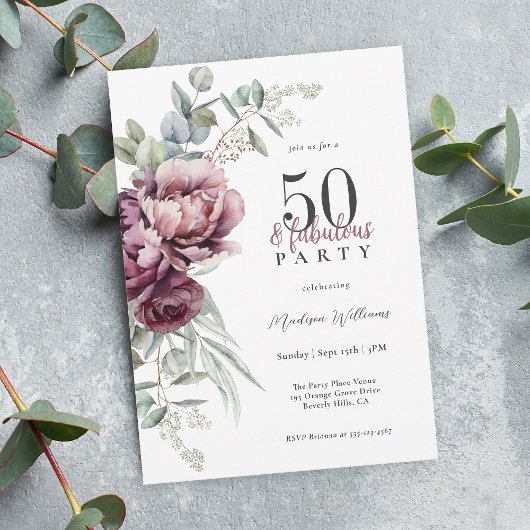 Invitation Rustic Boho Floral 50 et fabuleuse fête d'annivers