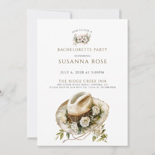 Invitation Rustic Boho Floral Cowgirl Hat Bachelorette Party (Devant)