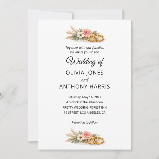 Invitation Rustic Boho Floral Watercolor Wedding  (Devant)
