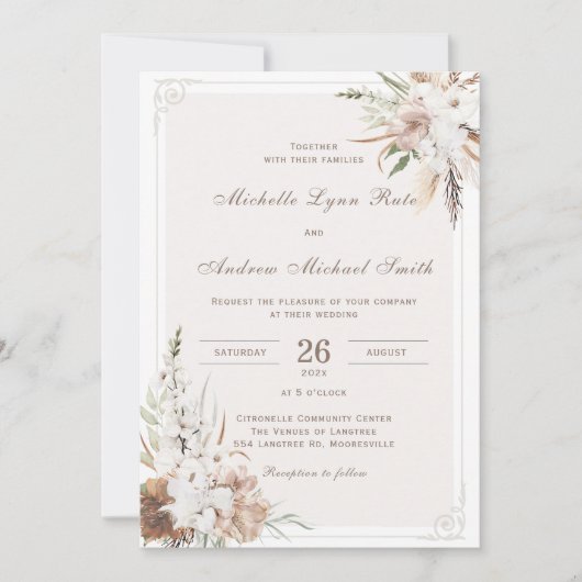 Invitation Rustic Boho Mariage imprimable (Devant)