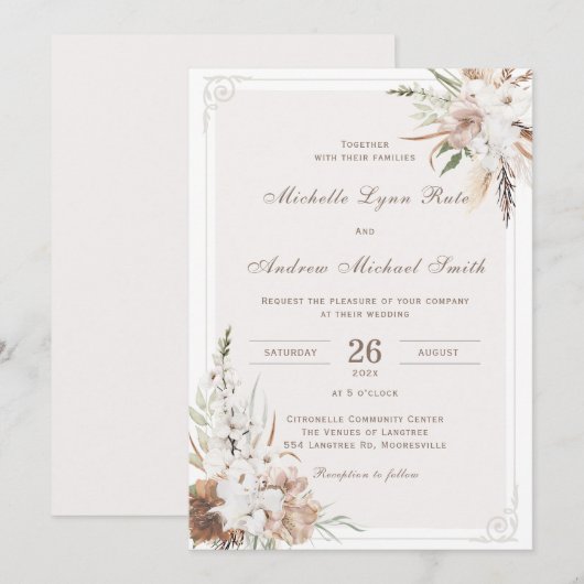 Invitation Rustic Boho Mariage imprimable (Devant / Derrière)