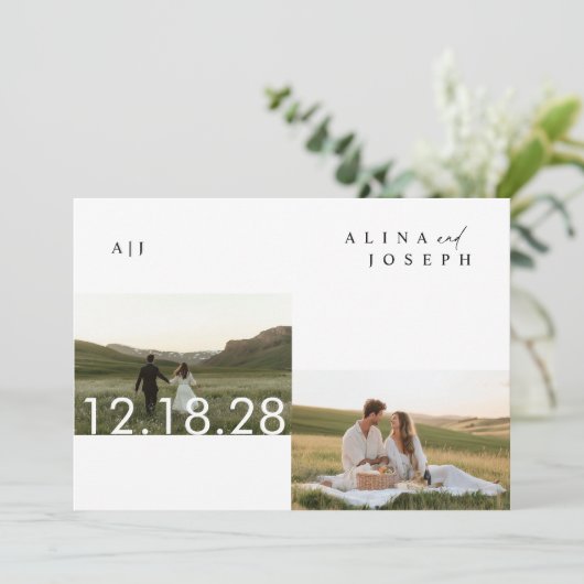 Invitation Rustic Boho Mariage photo noir et blanc (Debout devant)