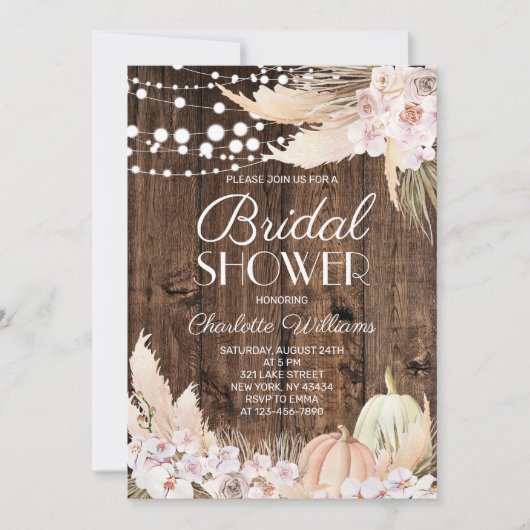 Invitation Rustic Boho Pampas Grass Bridal Shower (Devant)
