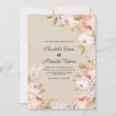 Invitation Rustic boho pink coral ivory floral wedding  (Devant)