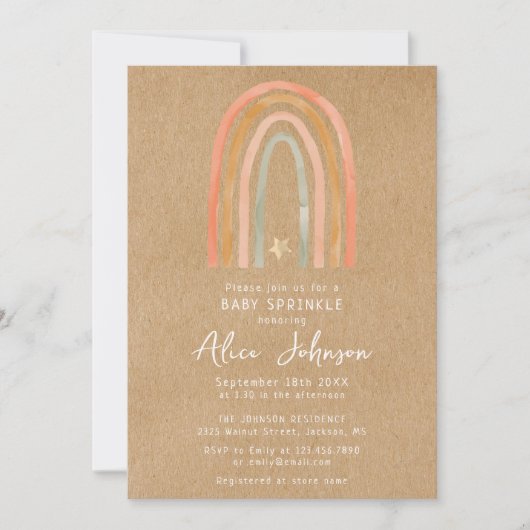 Invitation Rustic Boho Rainbow Baby Sprinkle (Devant)