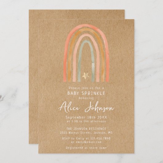 Invitation Rustic Boho Rainbow Baby Sprinkle (Devant / Derrière)