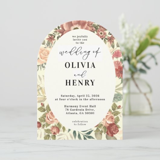 Invitation Rustic Boho Red Roses Floral Wedding (Debout devant)