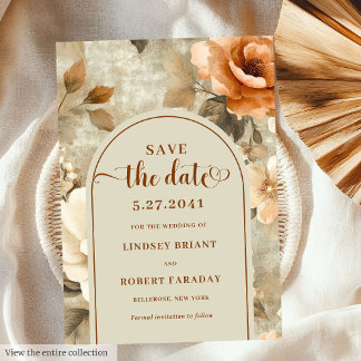 Invitation Rustic Boho Rusty Ivory Sage Floral Save The Date