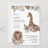 Invitation Rustic Boho Safari Lion and Giraffe Baby Shower (Devant)