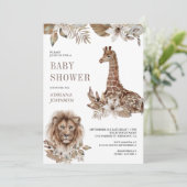 Invitation Rustic Boho Safari Lion and Giraffe Baby Shower (Debout devant)