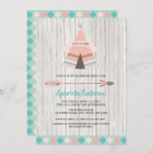 Invitation Rustic Boho Tribal Teepee Girl Baby shower