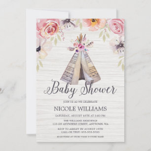Invitation Rustic Boho Tribal Teepee Girl Baby shower