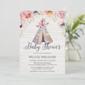 Invitation Rustic Boho Tribal Teepee Girl Baby shower (Debout devant)