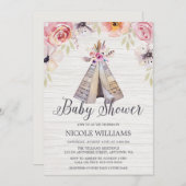 Invitation Rustic Boho Tribal Teepee Girl Baby shower (Devant / Derrière)