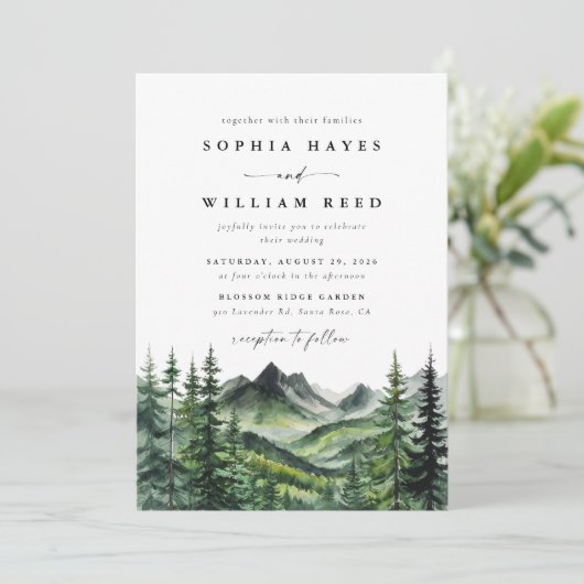 Invitation Rustic Boho Watercolor Mountain Wedding (Debout devant)