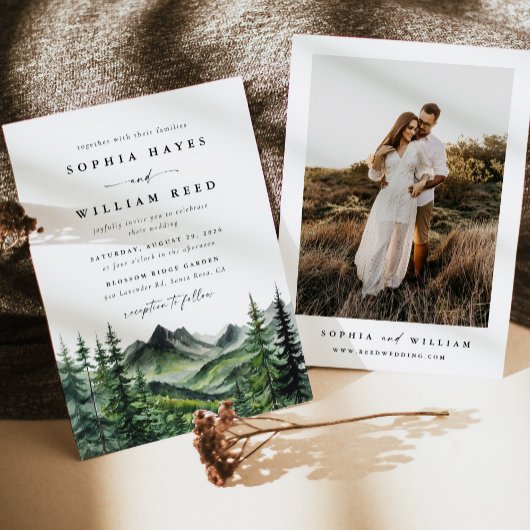 Invitation Rustic Boho Watercolor Mountain Wedding