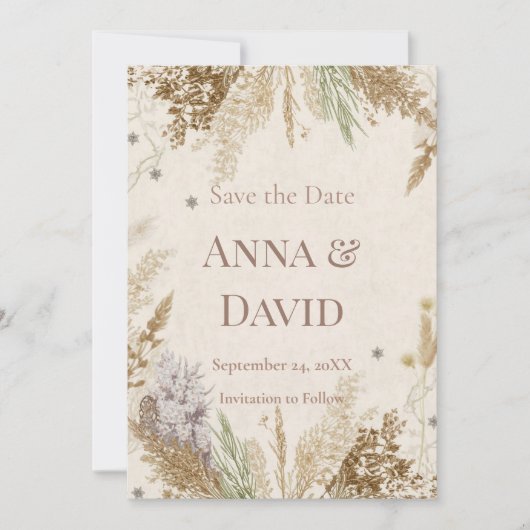 Invitation Rustic Boho Winter Save the Date with Pampas Grass (Devant)