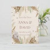 Invitation Rustic Boho Winter Save the Date with Pampas Grass (Debout devant)