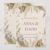 Invitation Rustic Boho Winter Save the Date with Pampas Grass (Devant / Derrière)