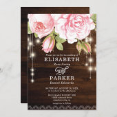 Invitation Rustic Bois Chaîne Lumière Mariage Rose (Devant / Derrière)