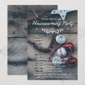 Invitation Rustic Bois Hiver Fête de Ménage (Devant / Derrière)