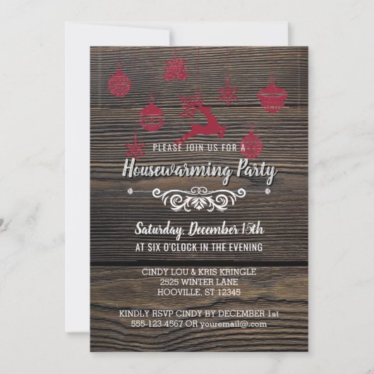 Invitation Rustic Bois Hiver Fête de Ménage (Devant)