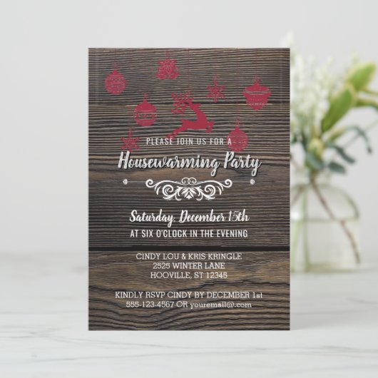 Invitation Rustic Bois Hiver Fête de Ménage (Debout devant)