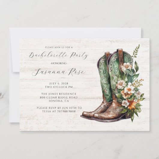 Invitation Rustic Boots Bachelorette Party (Devant)