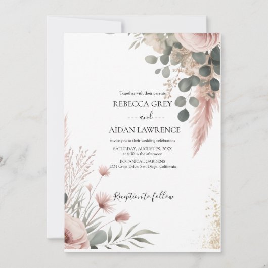Invitation Rustic Botanical Eucalyptus Greenery Wedding (Devant)