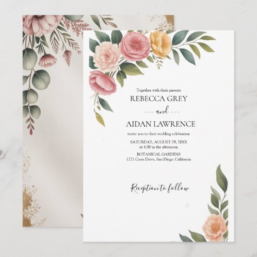 Invitation Rustic Botanical Eucalyptus Greenery Wedding  (Devant / Derrière)