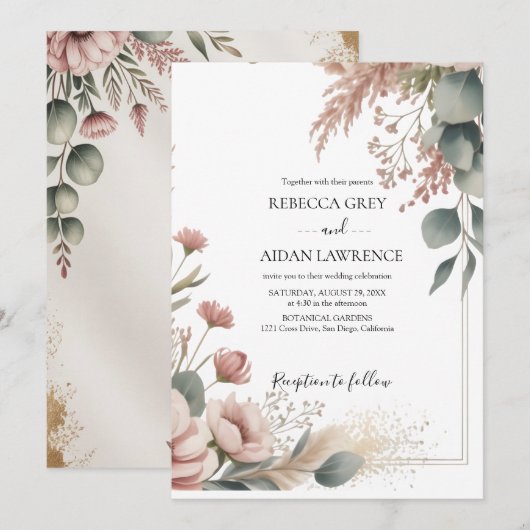 Invitation Rustic Botanical Eucalyptus Greenery Wedding  (Devant / Derrière)