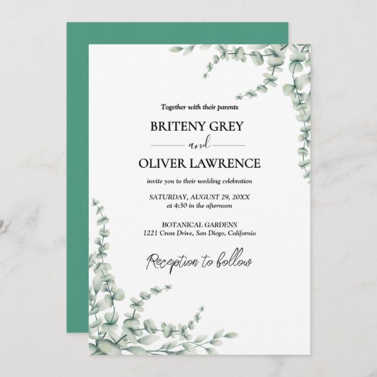 Invitation Rustic Botanical Eucalyptus Greenery Wedding (Devant / Derrière)