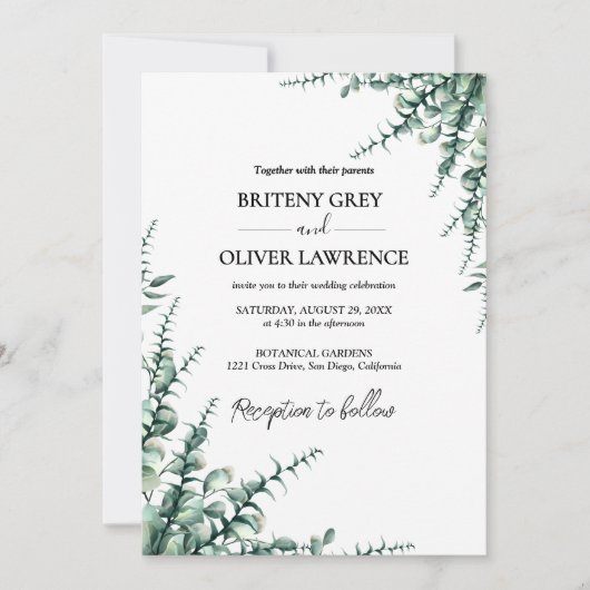 Invitation Rustic Botanical Eucalyptus Greenery Wedding (Devant)