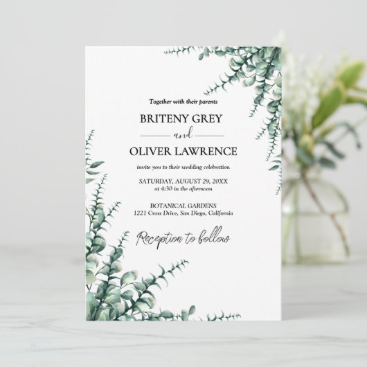 Invitation Rustic Botanical Eucalyptus Greenery Wedding (Debout devant)