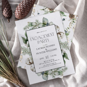 Invitation Rustic Botanical Green Party d'engagement d'hiver