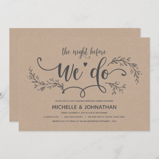 Invitation Rustic Botanical mariage répétition dîner invitati (Devant / Derrière)