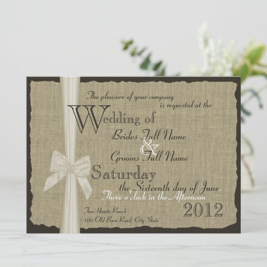 Invitation Rustic Bow et Burlap Mariage 7,5 po. (Debout devant)