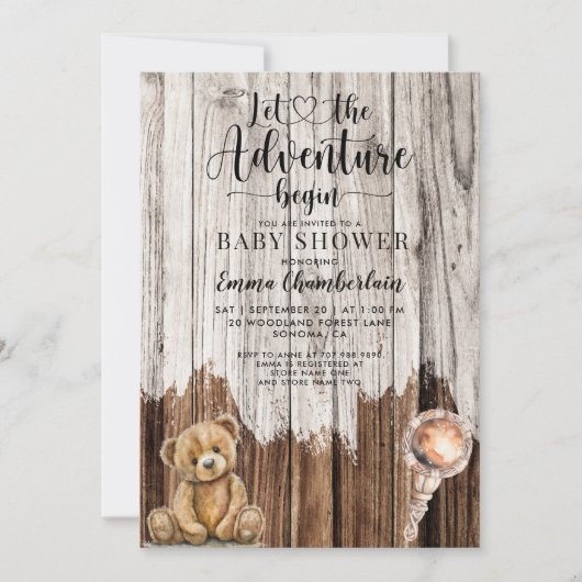 Invitation Rustic Boy Baby Adventure Commence Douche (Devant)
