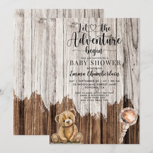 Invitation Rustic Boy Baby Adventure Commence Douche (Devant / Derrière)